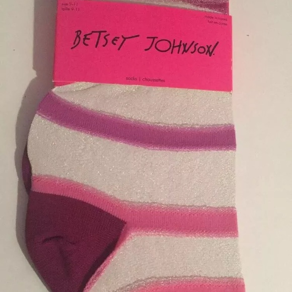 BETSEY JOHNSON Mesh STRIPED Pink Socks SIze 9-11 - Picture 3 of 3